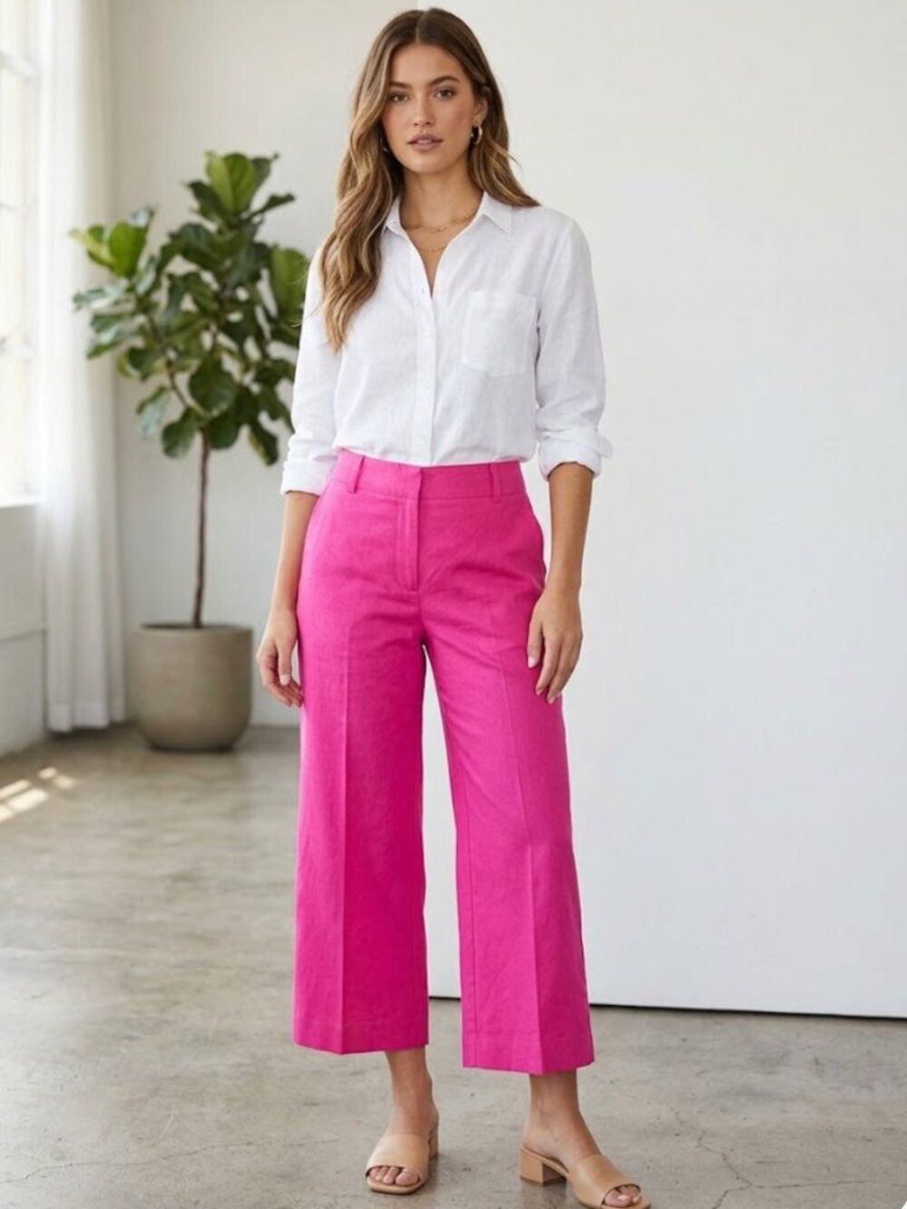 NWT Cropped Length Stretch Hot Pink Pant